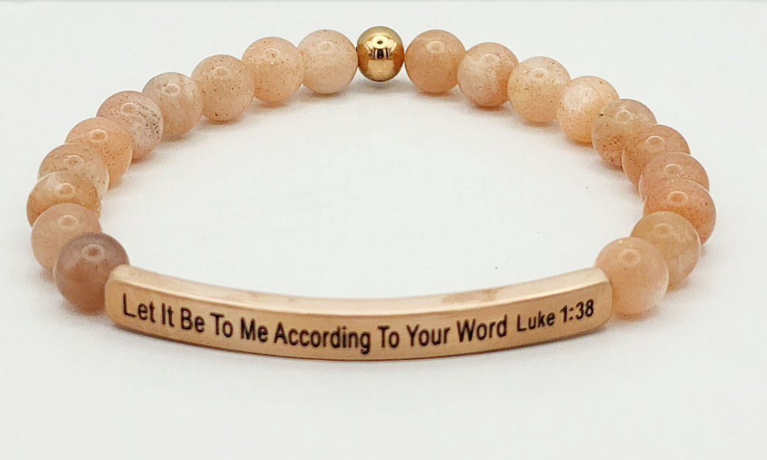 According To Your Word Earth Stone Scripture Bracelet Scripture Bracelets Sunstone with rose gold bar  