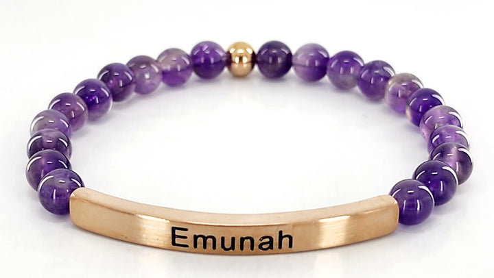 Emunah Faith Earth Stone Scripture Bracelet Scripture Bracelets Amathyst with rose gold bar  