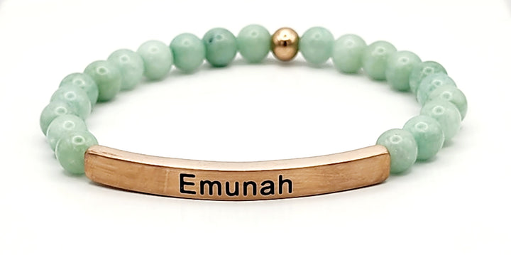 Emunah Faith Earth Stone Scripture Bracelet Scripture Bracelets Jade with rose gold bar  