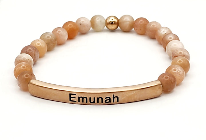 Emunah Faith Earth Stone Scripture Bracelet Scripture Bracelets Sunstone with rose gold bar  