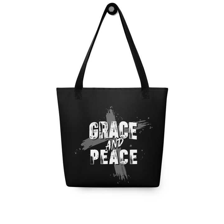 Christian Tote Bag Grace and Peace Cross Black Tote Bags   