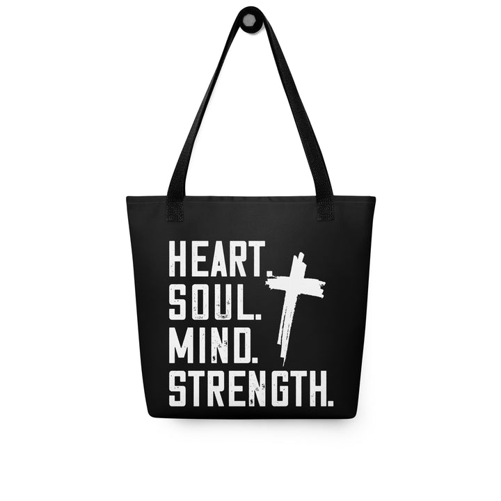 Christian Tote Bag Heart Soul Mind Strength Black Tote Bags   