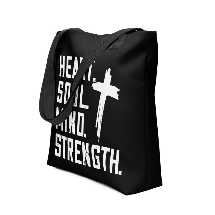 Christian Tote Bag Heart Soul Mind Strength Black Tote Bags   