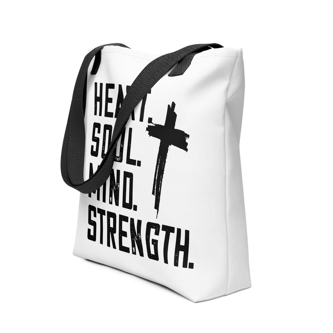 Christian Tote Bag Heart Soul Mind Strength White Tote Bags   