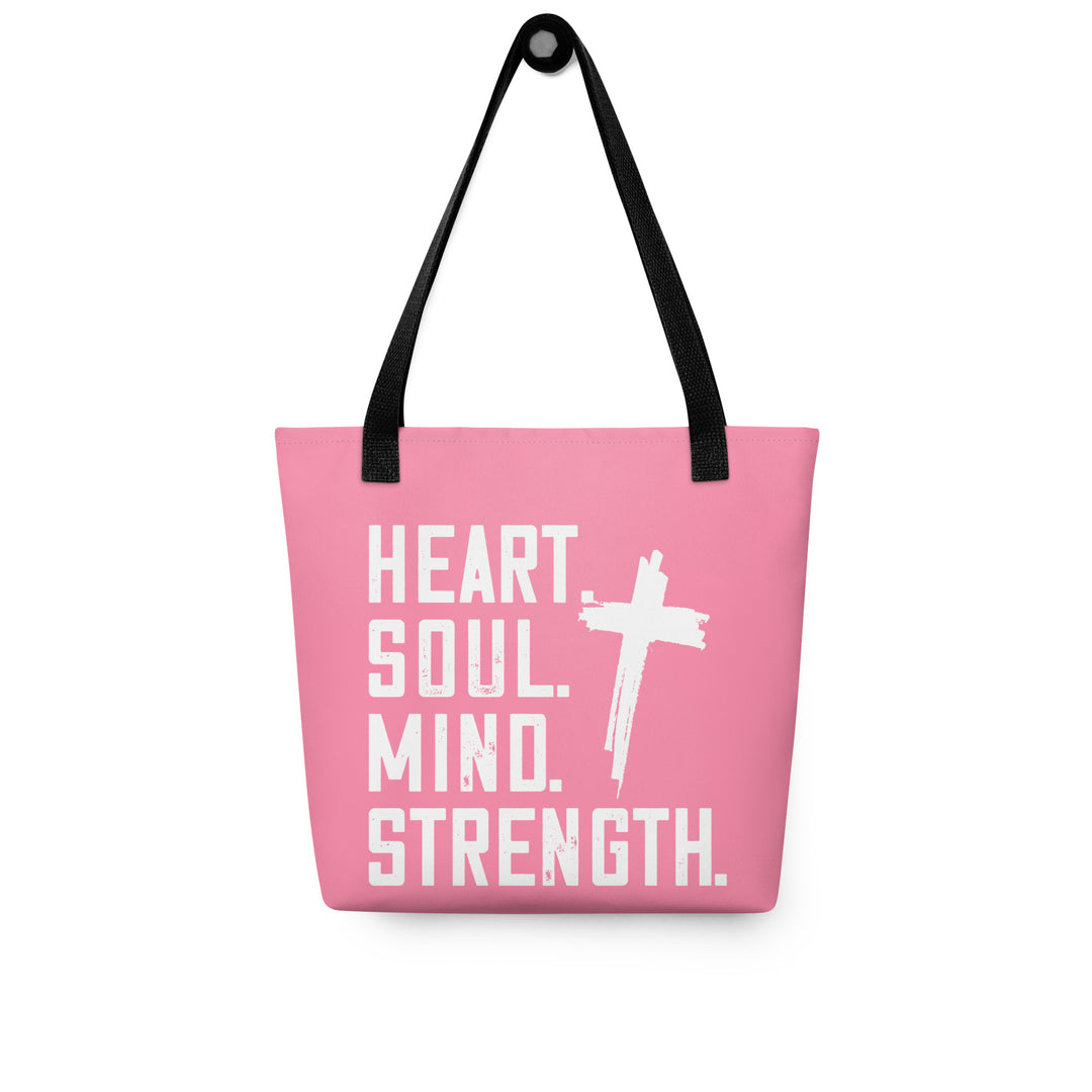 Christian Tote Bag Heart Soul Mind Strength Pink Tote Bags   