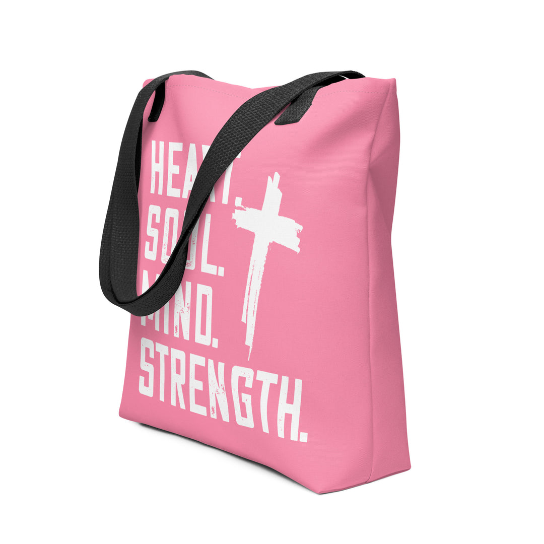 Christian Tote Bag Heart Soul Mind Strength Pink Tote Bags   