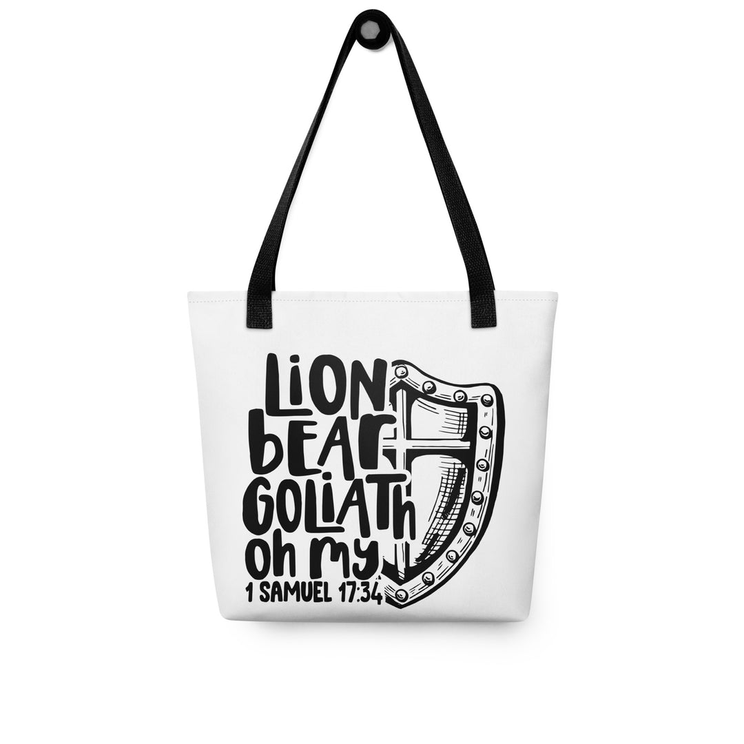 Christian Tote Bag Lion Bear Goliath Oh My White Tote Bags   