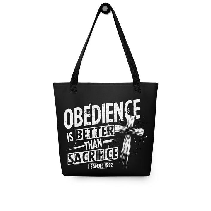 Christian Tote Bag Obedience Is Better Cross Black Tote Bags   