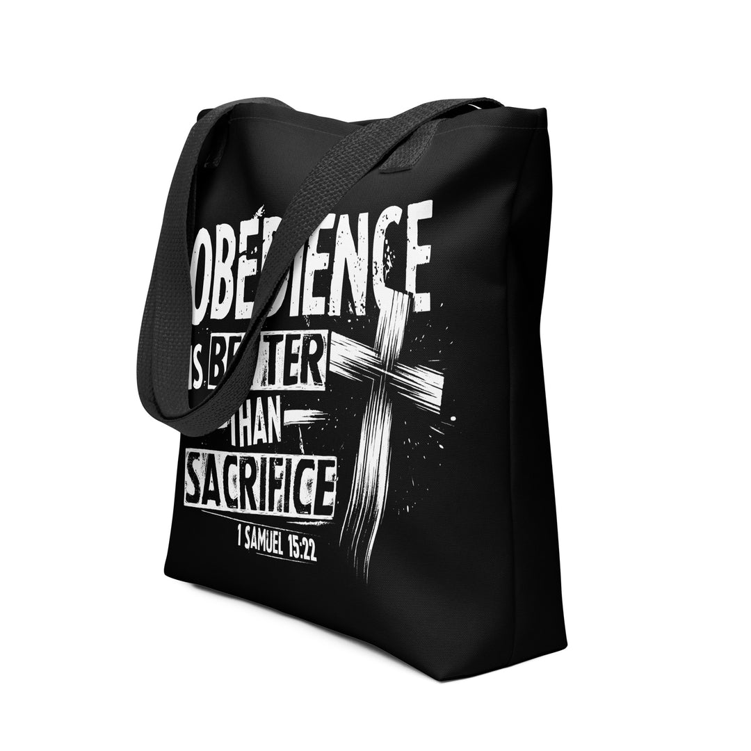 Christian Tote Bag Obedience Is Better Cross Black Tote Bags   