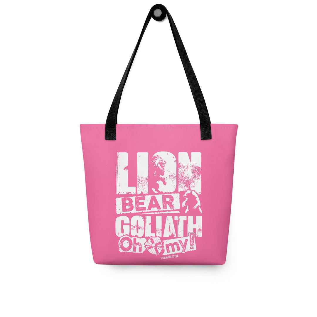 Christian Tote Bag Lion Bear Goliath Pink Tote Bags   