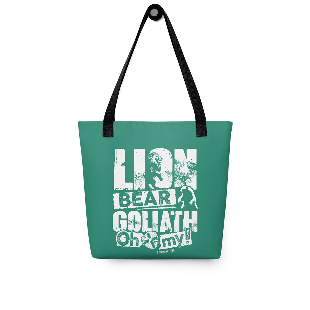 Christian Tote Bag Lion Bear Goliath Teal Tote Bags   