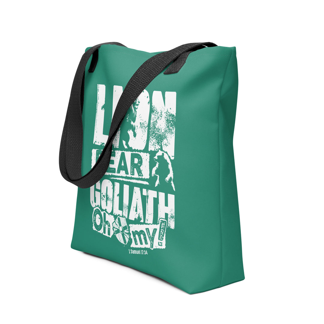 Christian Tote Bag Lion Bear Goliath Teal Tote Bags   