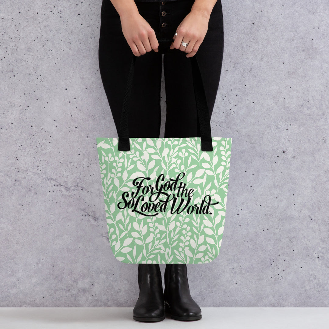 Christian Tote Bag God So Loved Green Tote Bags   