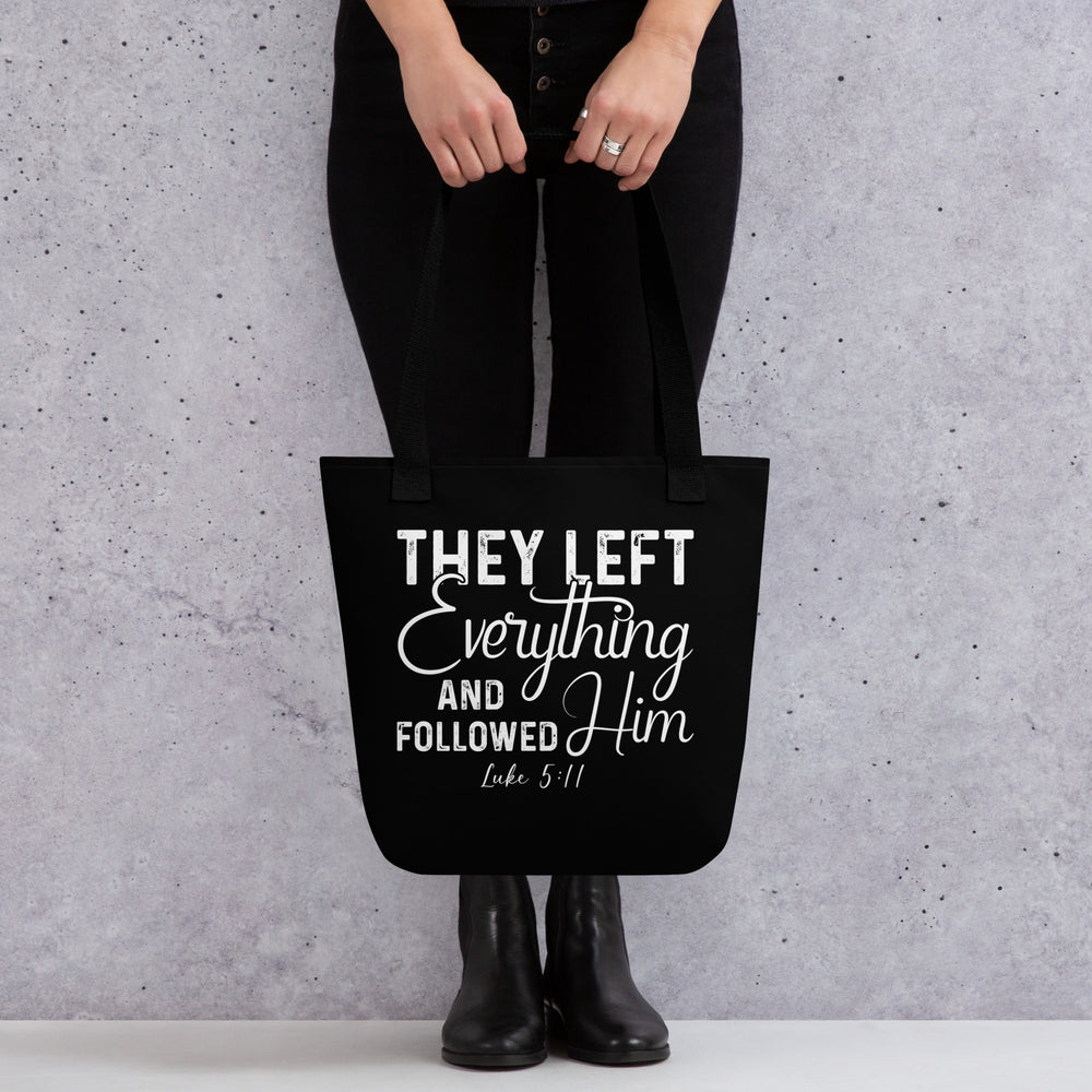 Christian Tote Bag Left Everything Script Black Tote Bags   