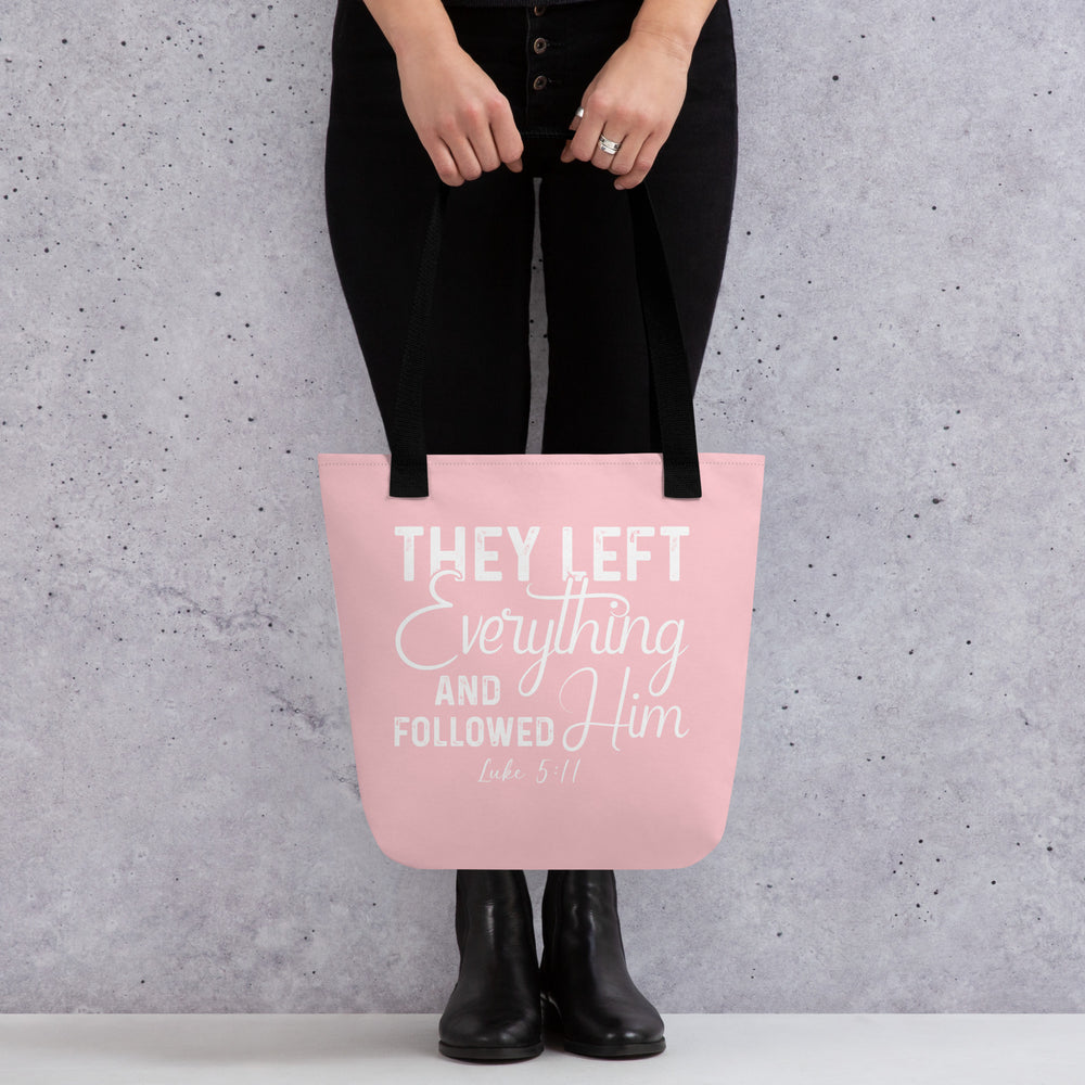 Christian Tote Bag Left Everything Script Pink Tote Bags   