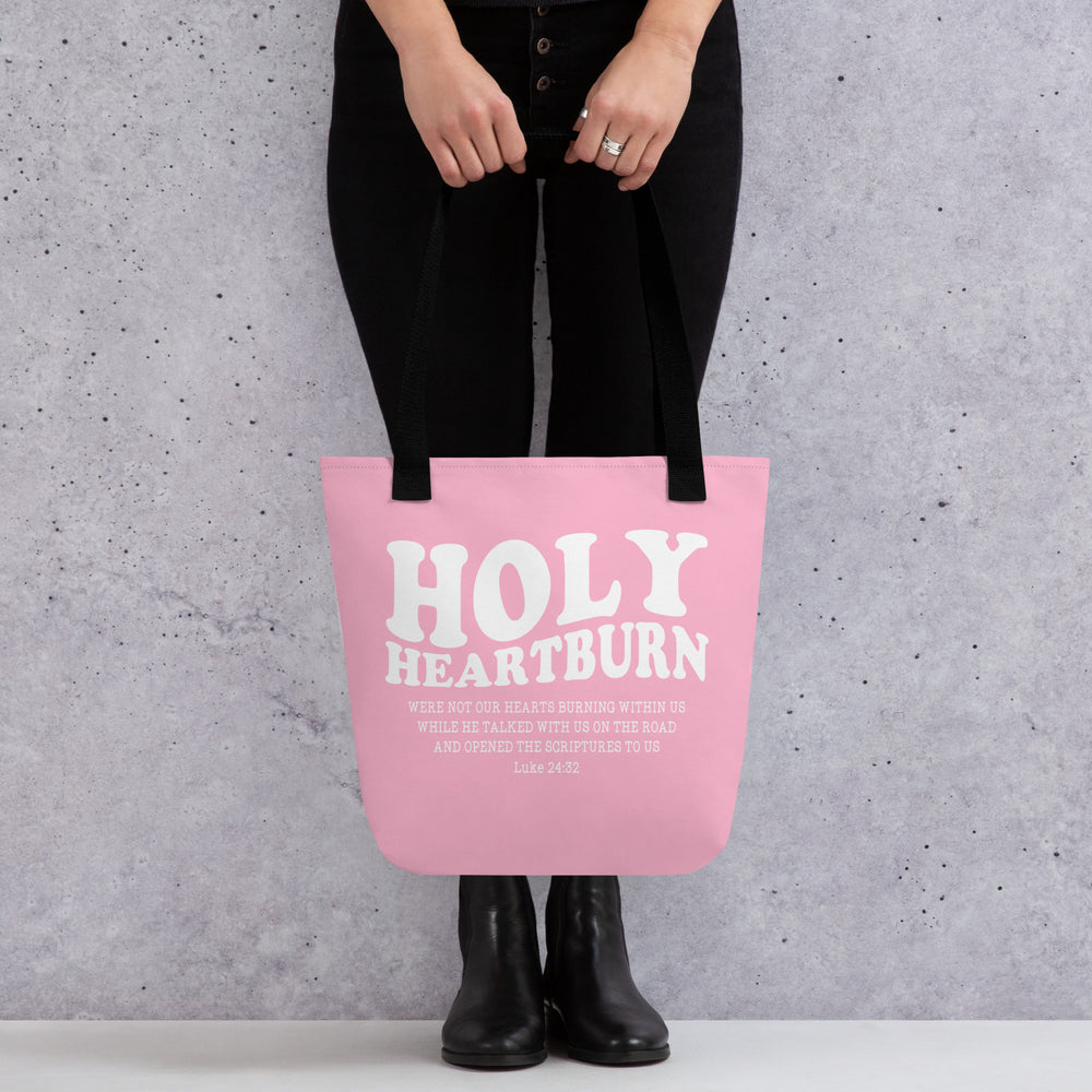 Christian Tote Bag Holy Heartburn Pink Tote Bags   