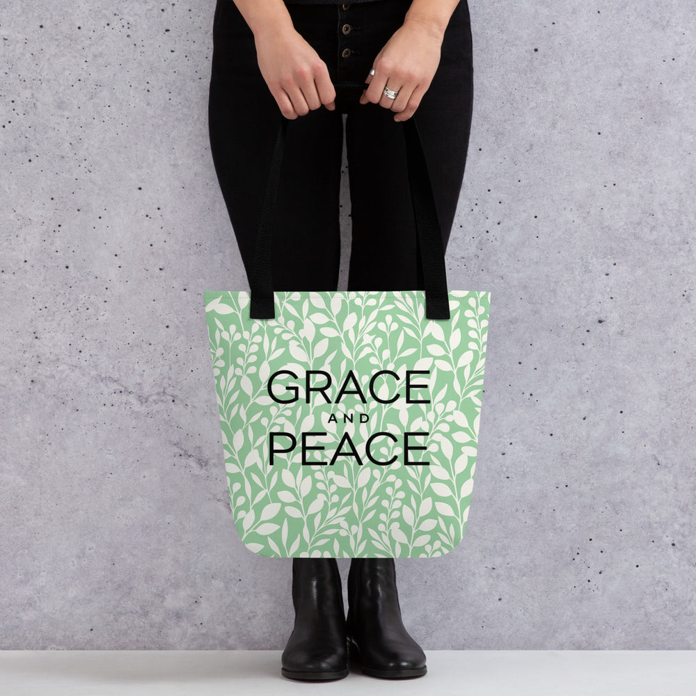 Christian Tote Bag Grace and Peace Green Tote Bags   