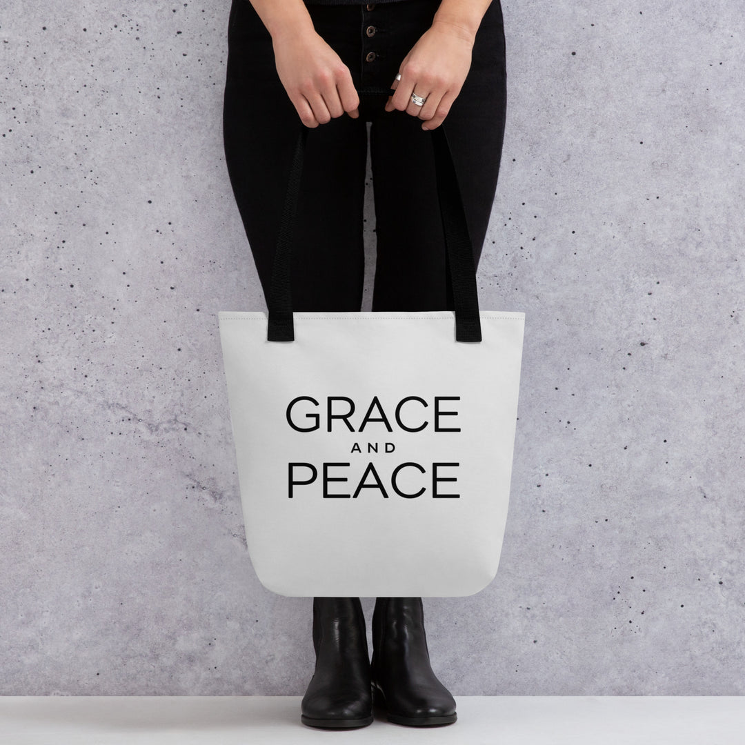 Christian Tote Bag Grace and Peace Light Gray Tote Bags   