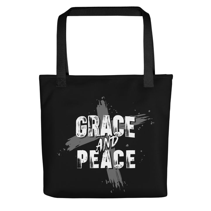 Christian Tote Bag Grace and Peace Cross Black Tote Bags Default Title  