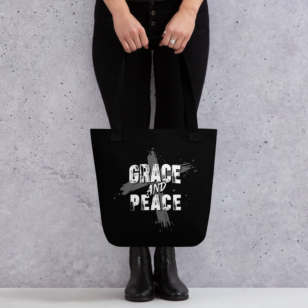 Christian Tote Bag Grace and Peace Cross Black Tote Bags   