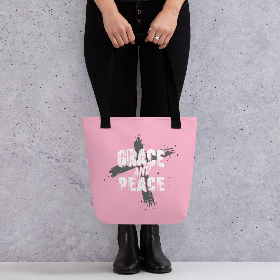 Christian Tote Bag Grace and Peace Cross Pink Tote Bags   