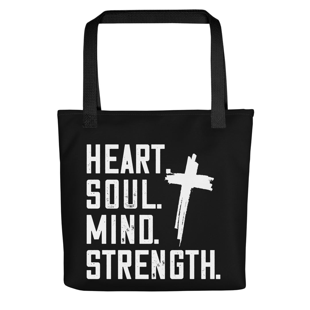 Christian Tote Bag Heart Soul Mind Strength Black Tote Bags Default Title  