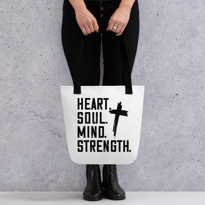 Christian Tote Bag Heart Soul Mind Strength White Tote Bags   