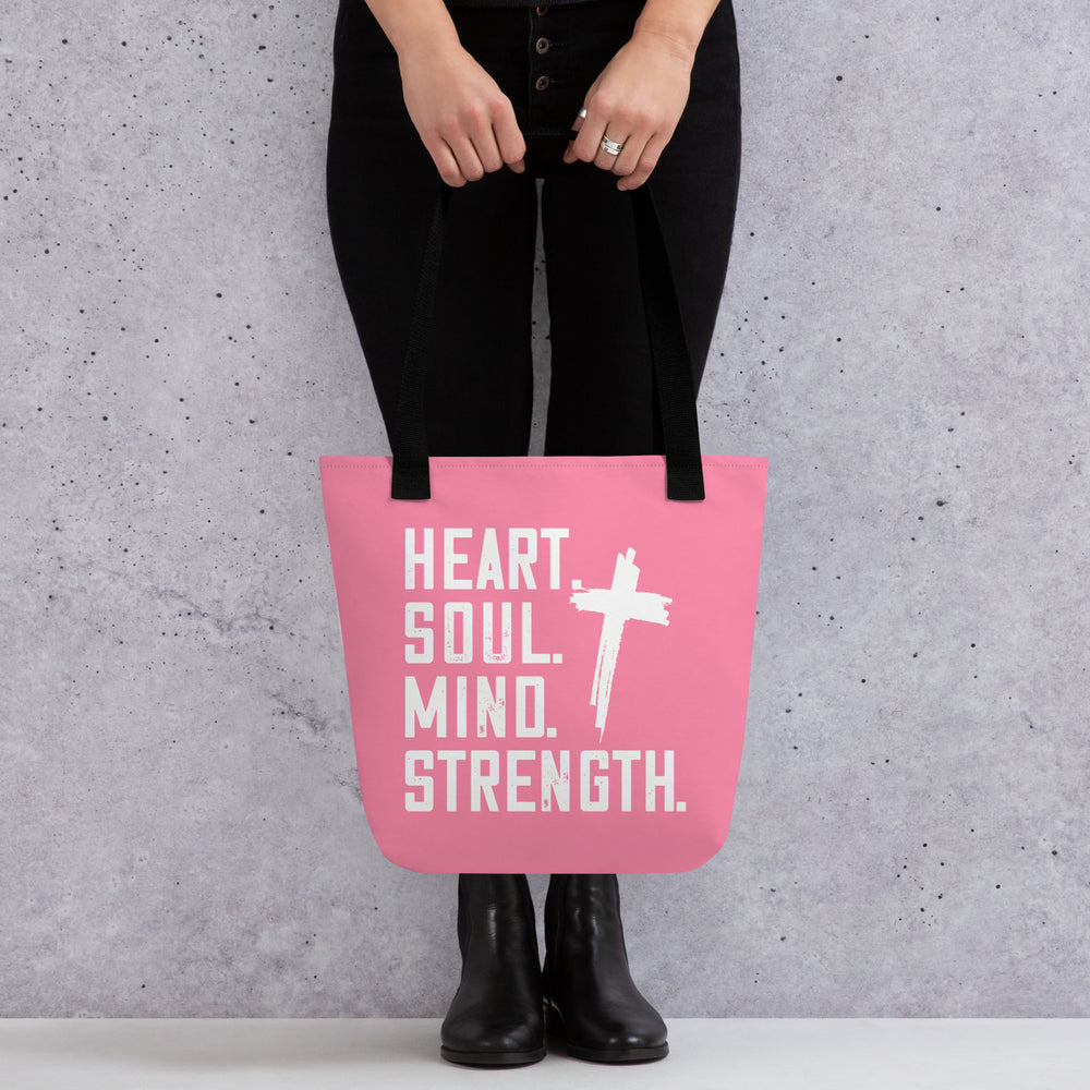 Christian Tote Bag Heart Soul Mind Strength Pink Tote Bags   