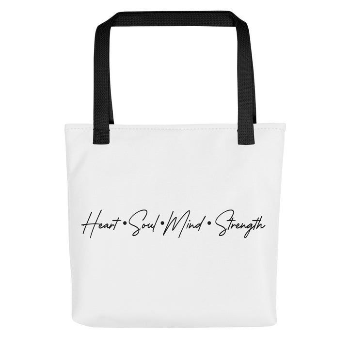 Christian Tote Bag Heart Soul Mind Strength Script White Tote Bags Default Title  