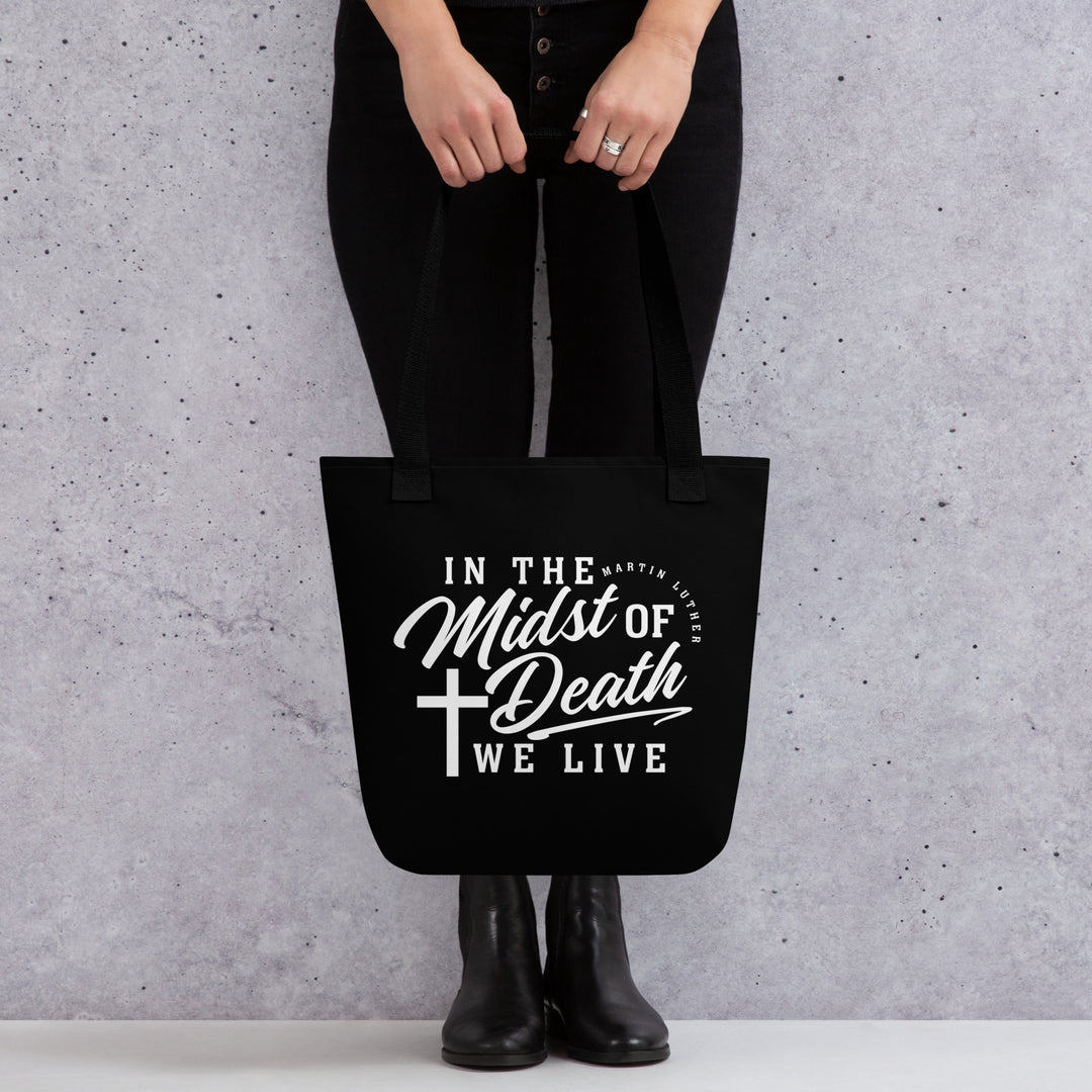 Christian Tote Bag Midst of Death Black Tote Bags   