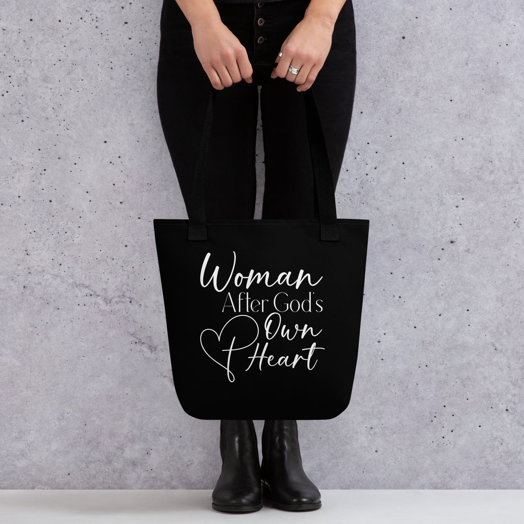 Christian Tote Bag Woman God's Heart Black Tote Bags   