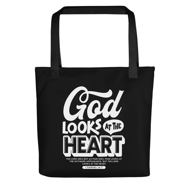 Christian Tote Bag Looks At Heart Black Tote Bags Default Title  