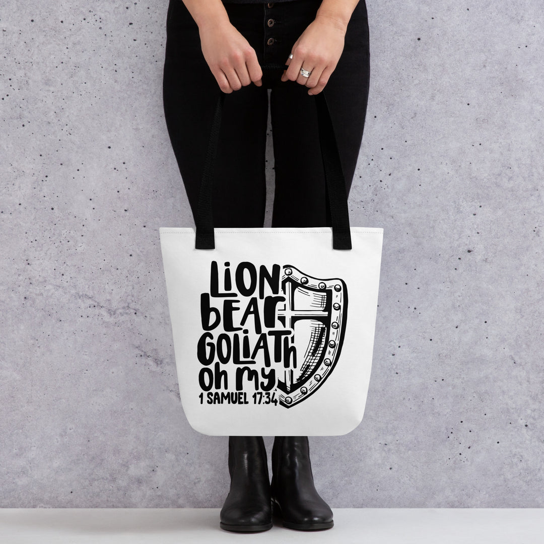 Christian Tote Bag Lion Bear Goliath Oh My White Tote Bags   