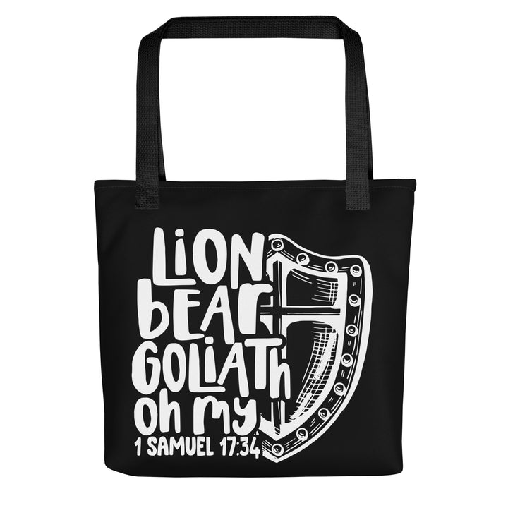 Christian Tote Bag Lion Bear Goliath Oh My Black Tote Bags Default Title  