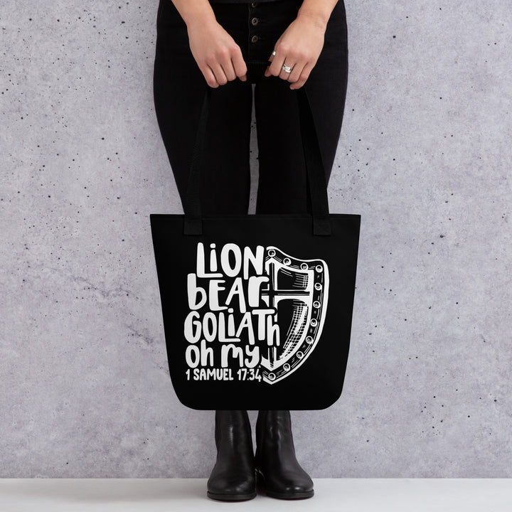 Christian Tote Bag Lion Bear Goliath Oh My Black Tote Bags   