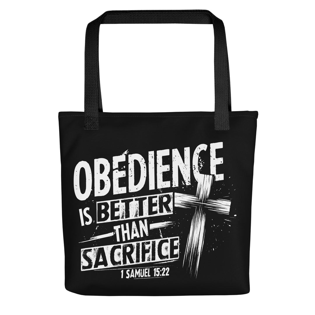 Christian Tote Bag Obedience Is Better Cross Black Tote Bags Default Title  