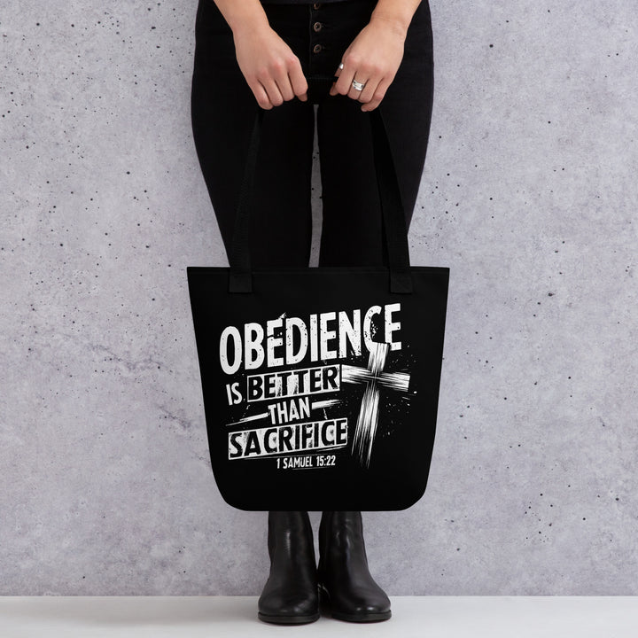 Christian Tote Bag Obedience Is Better Cross Black Tote Bags   