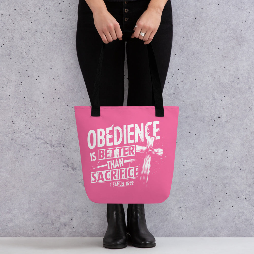 Christian Tote Bag Obedience Is Better Pink Tote Bags   