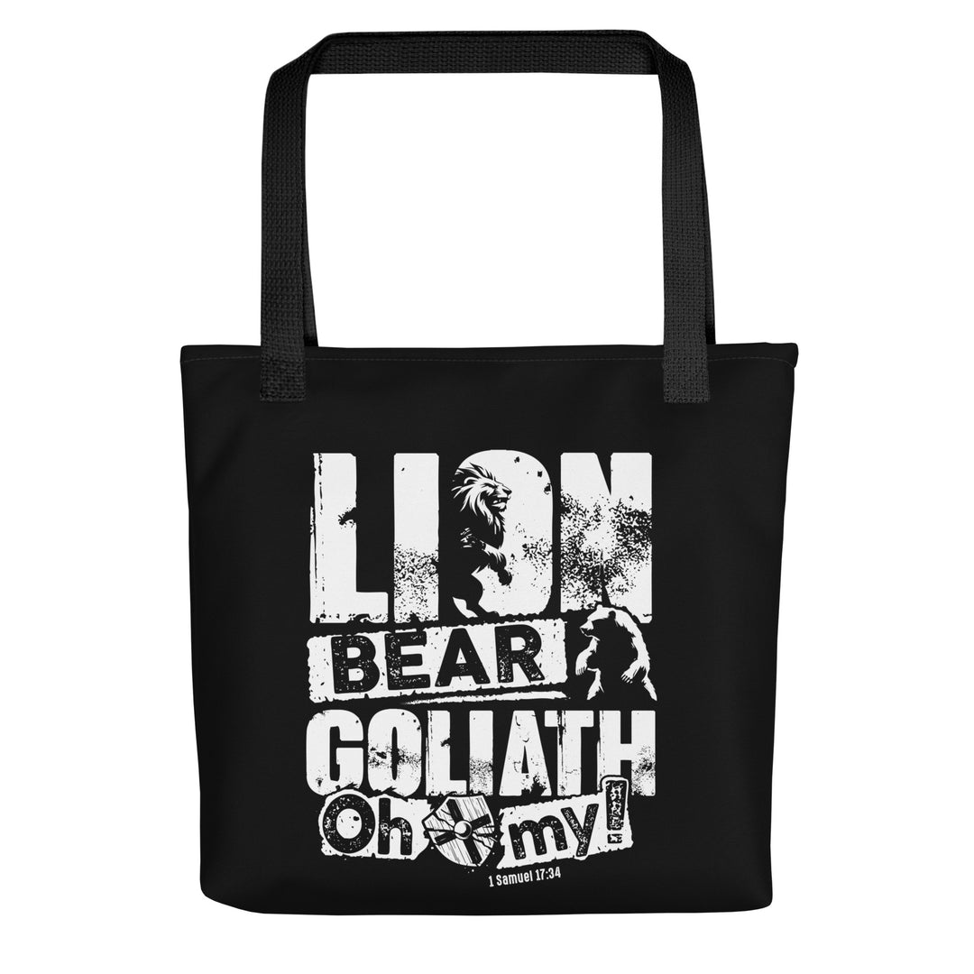 Christian Tote Bag Lion Bear Goliath Black Tote Bags Default Title  