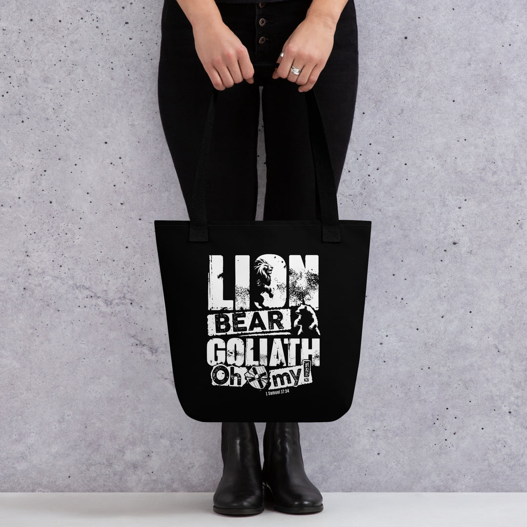 Christian Tote Bag Lion Bear Goliath Black Tote Bags   