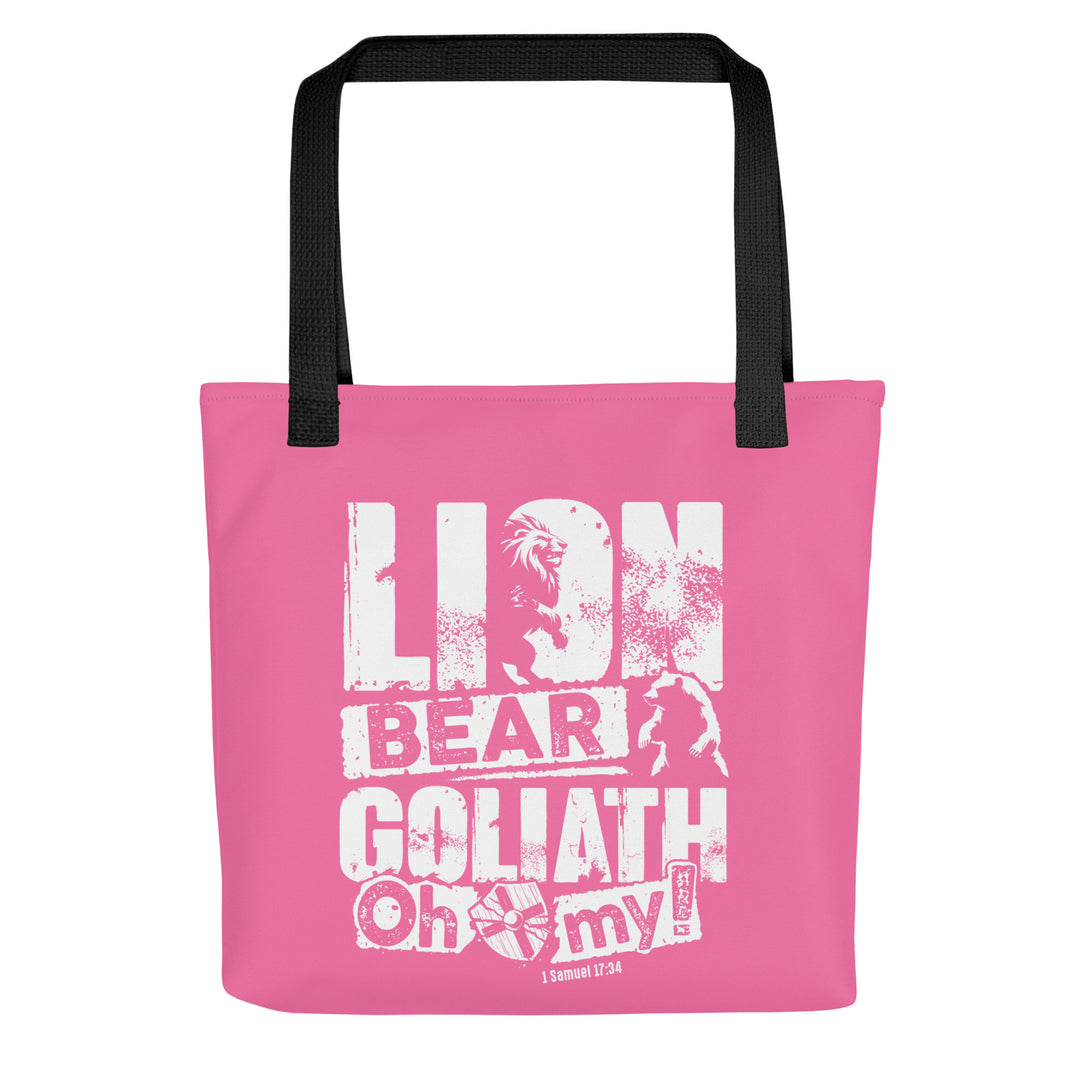 Christian Tote Bag Lion Bear Goliath Pink Tote Bags Default Title  