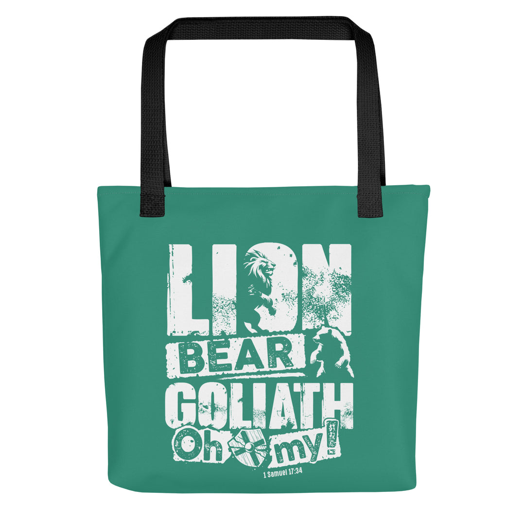 Christian Tote Bag Lion Bear Goliath Teal Tote Bags Default Title  