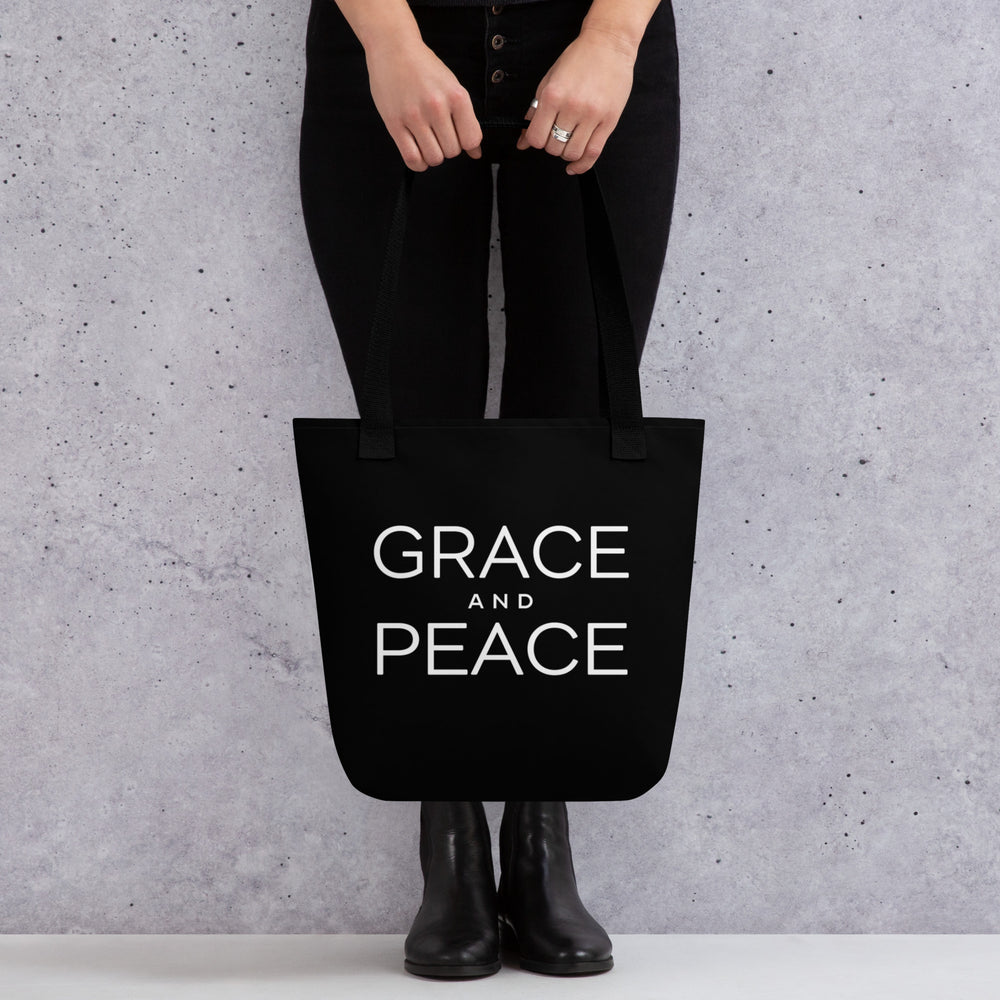 Christian Tote Bag Grace and Peace Black Tote Bags   