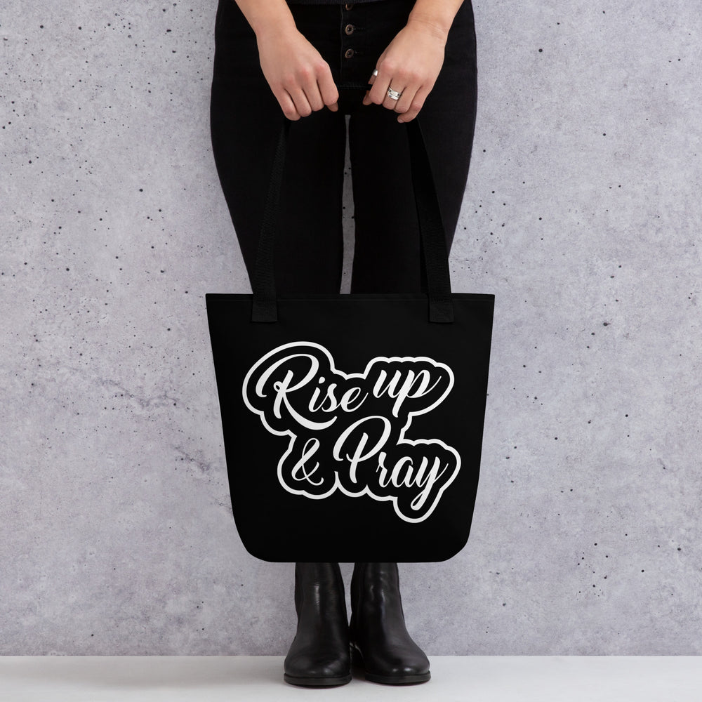 Christian Tote Bag Rise Up and Pray Black Tote Bags   