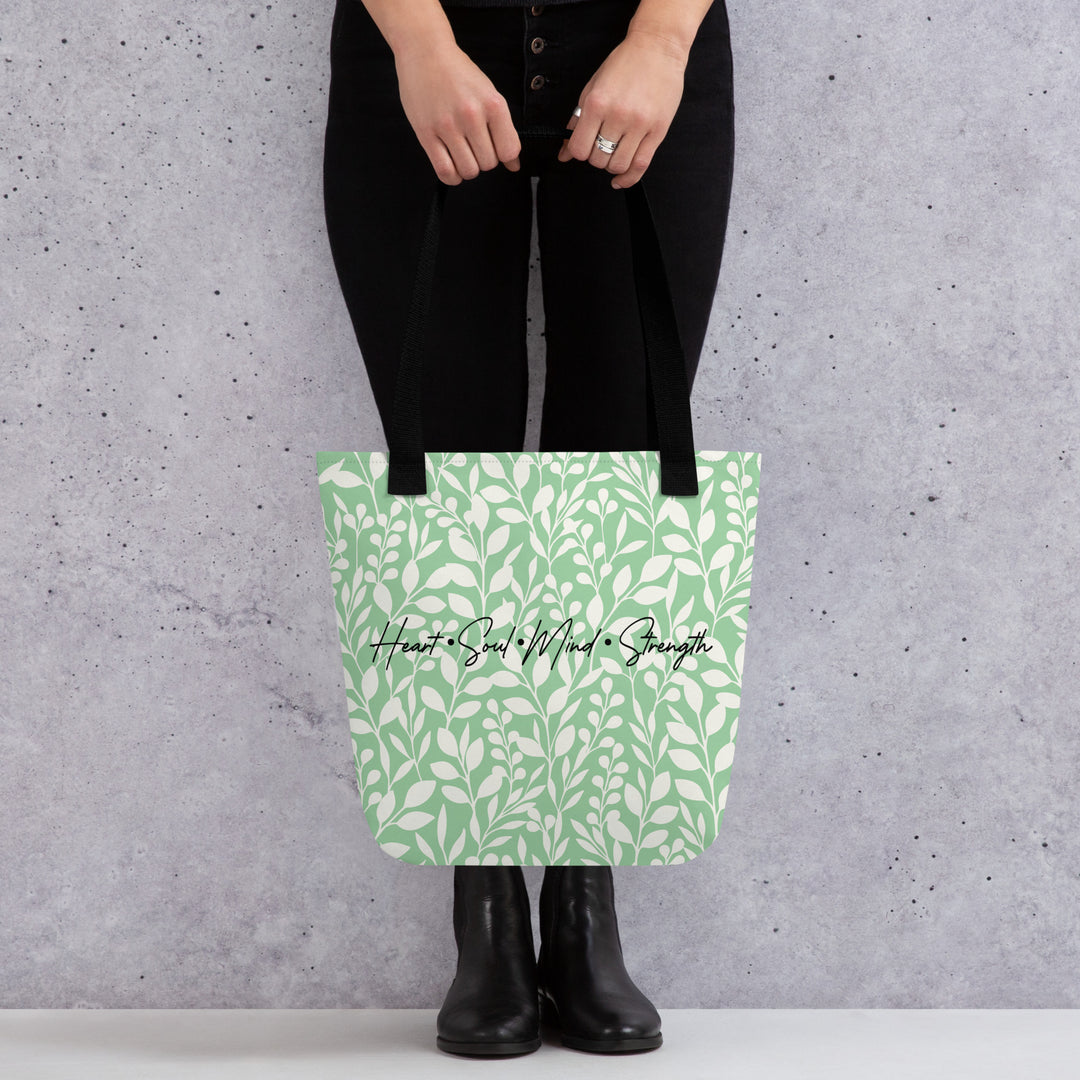 Christian Tote Bag Heart Soul Mind Strength Green Tote Bags   