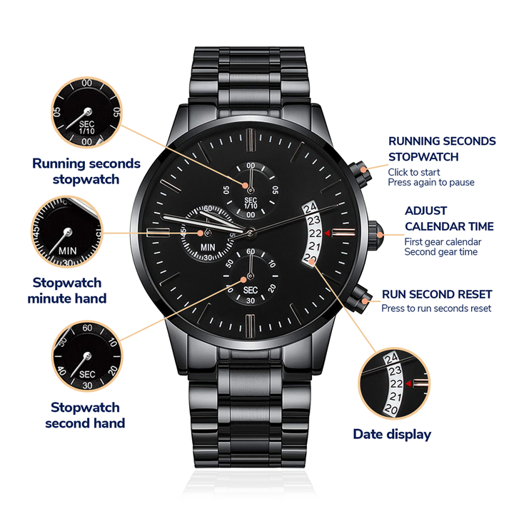 Christian Watch Live For God Engraved Black Chronograph Chronograph Watches