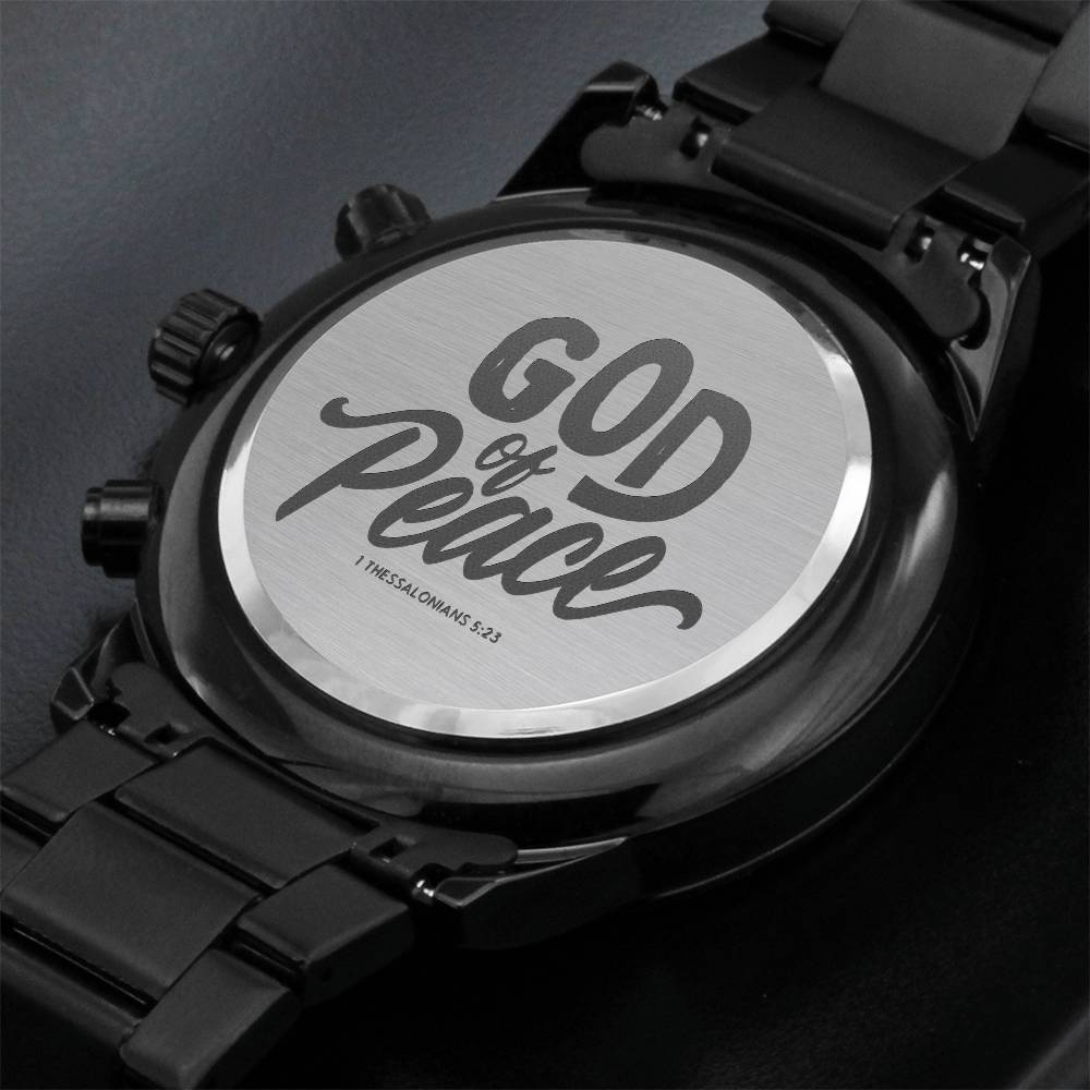 Christian Watch God of Peace Engraved Black Chronograph Chronograph Watches