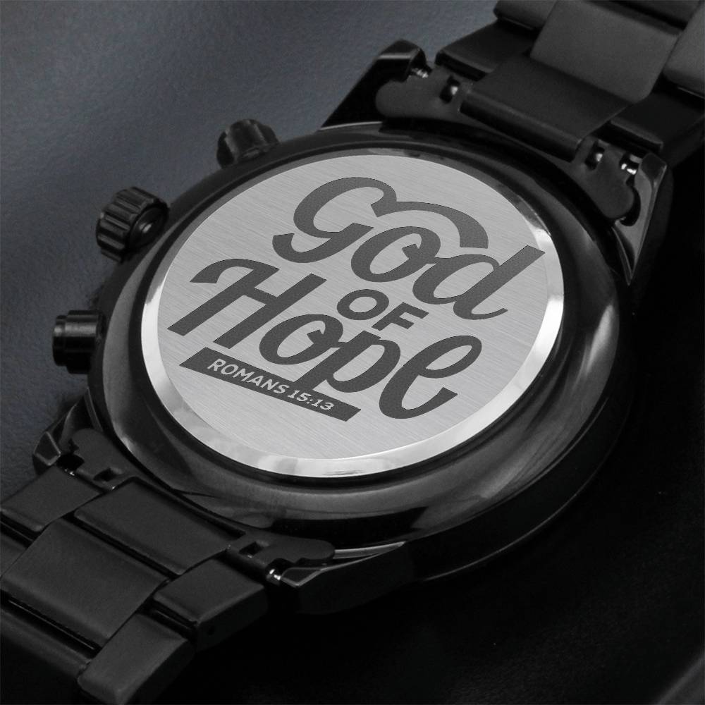 Christian Watch God of Hope Engraved Black Chronograph Chronograph Watches