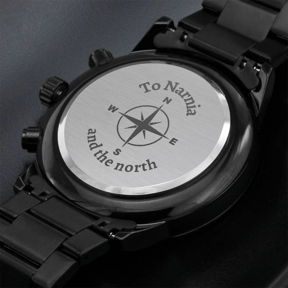 Christian Watch To Narnia Engraved Black Chronograph Chronograph Watches