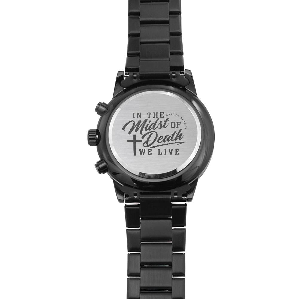 Christian Watch In Midst of Death Engraved Black Chronograph Chronograph Watches